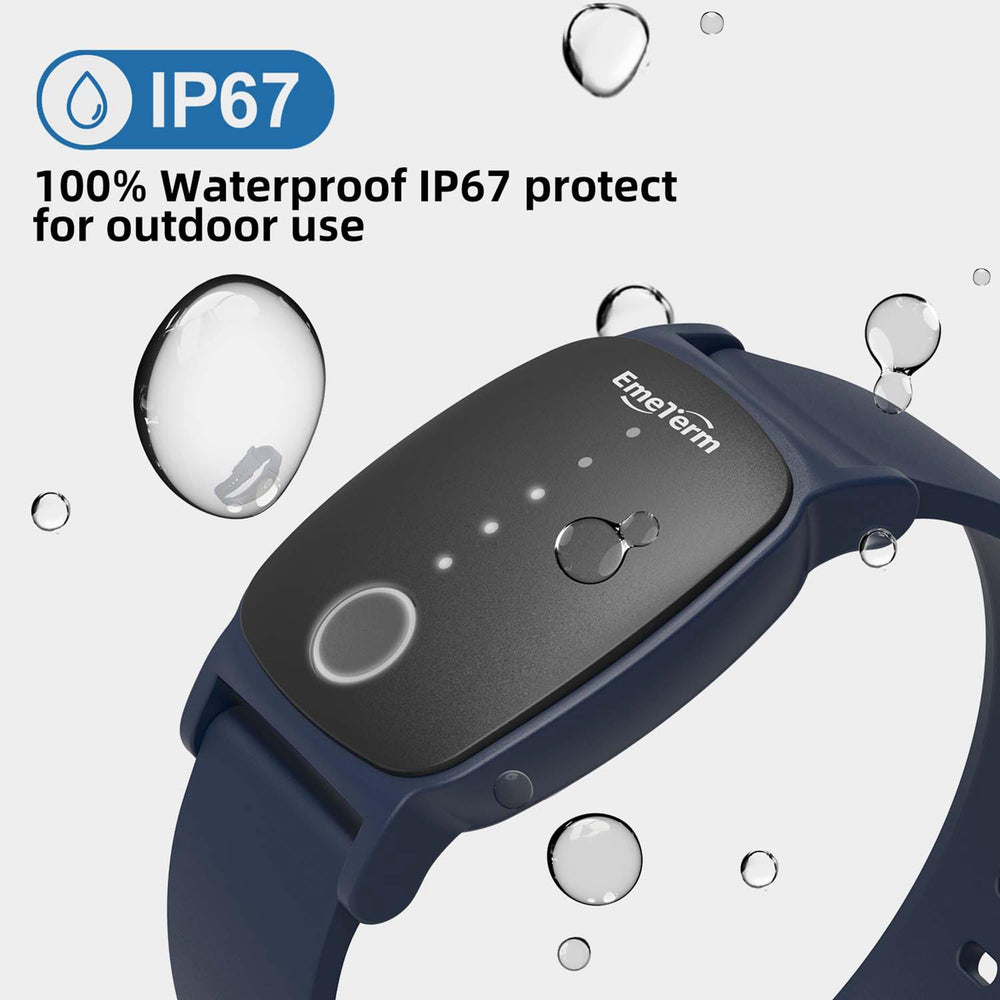 EmeTerm Explore wristband on wrist with comfortable fit in navy.