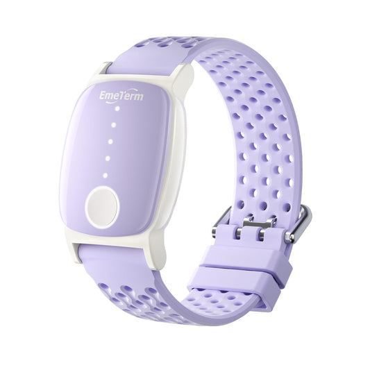 EmeTerm Explore wristband on the wrist for travel-safe, drug-free nausea relief.