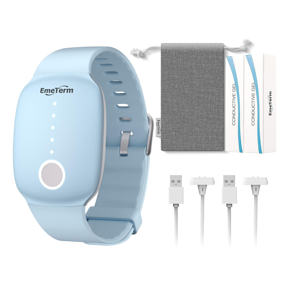EmeTerm fashion blue wristband worn on wrist for travel comfort
