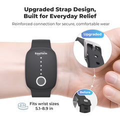 EmeTerm Fashion wristband on wrist shown for discreet, drug-free relief during travel