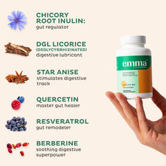Emma Gut Health bottle back label showing directions for digestion support