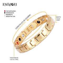 Emmori bracelet side view highlighting durable hypoallergenic stainless steel finish for sensitive skin.