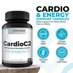 CardioC2 bottle label close-up highlighting the doctor-formulated blend.