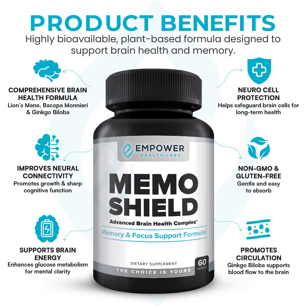 MemoShield bottle on desk – ready for daily cognitive routines and study sessions.