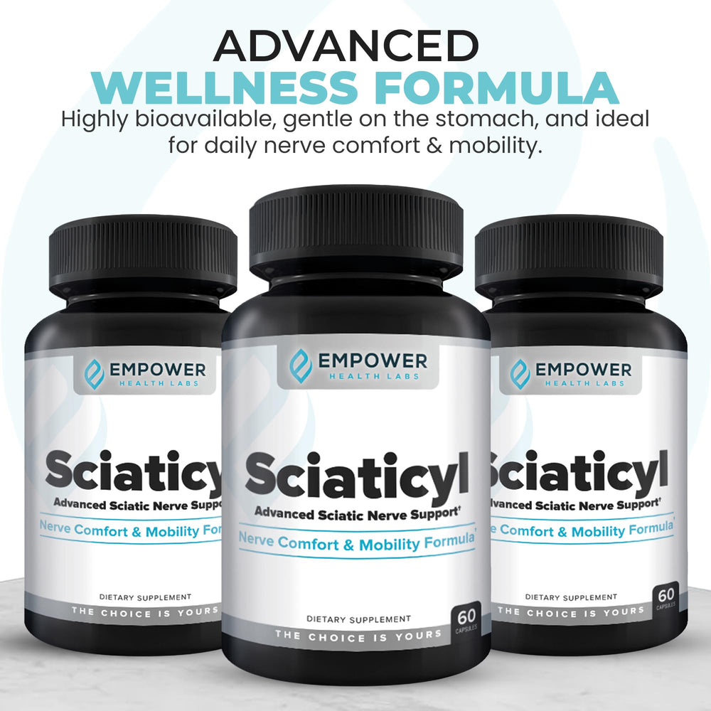 Sciaticyl ingredients visual showcases B vitamins and alpha lipoic acid for nerve function.