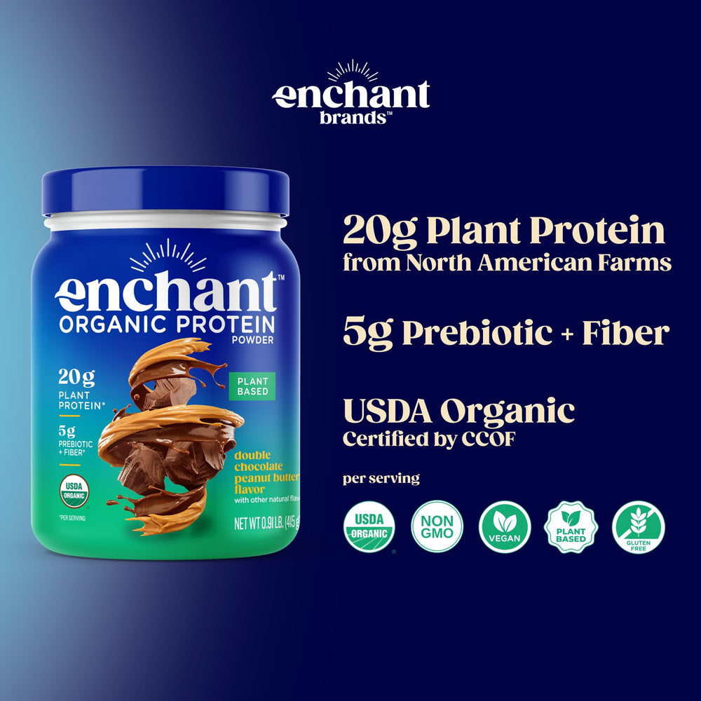 Enchant Organic Protein Powder dissolving in milk substitute; smooth texture.