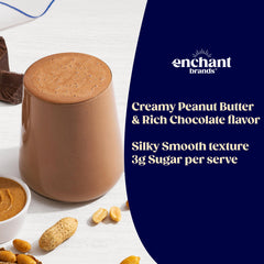 Enchant Organic protein powder in glass; dairy-free, non-GMO benefits.