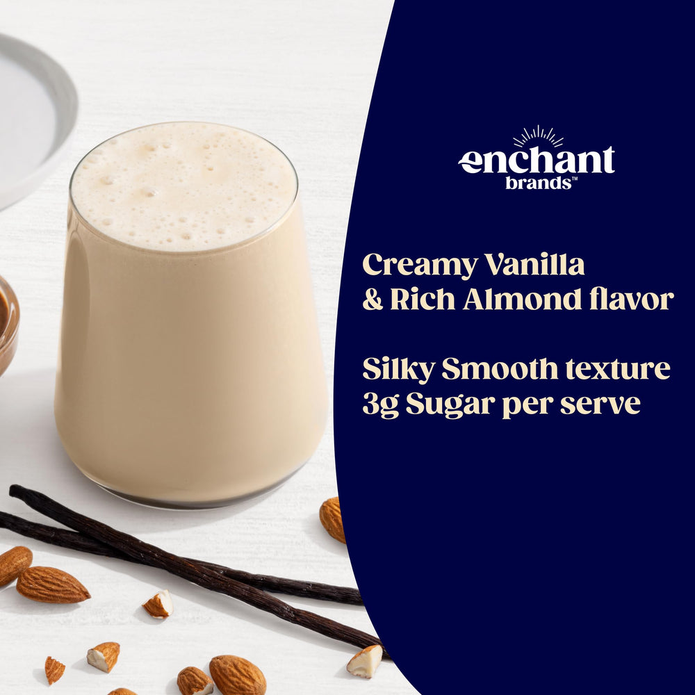 Pour shot invites blending a smooth vanilla almond shake