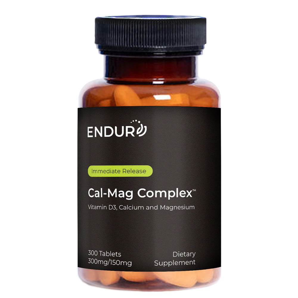 Endur Cal-Mag Complex bottle front highlights calcium and magnesium for bone support in active adults