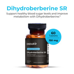 Endurance ENDUR Dihydroberberine bottle close-up, easy-to-swallow tablet.