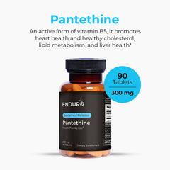 Close-up of Endurance Pantethine label highlighting Pantesin formulation and quality.