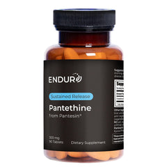 Endurance Pantethine sustained-release tablets in a bottle for daily use and potential cholesterol support.