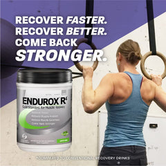 Endurox R4 canister highlighting 28 servings and flavor options