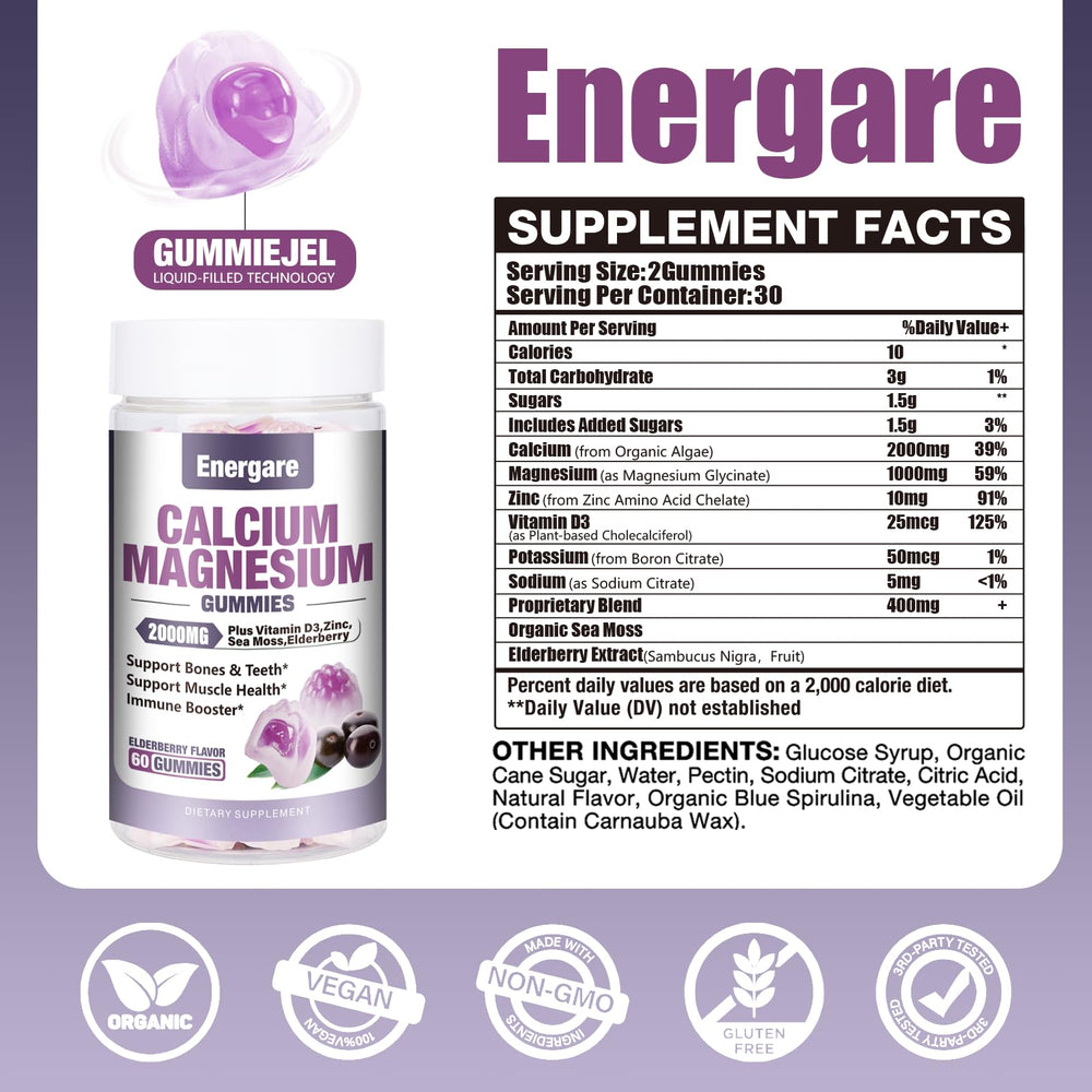 Energare elderberry-flavored gummies close-up with tasty look