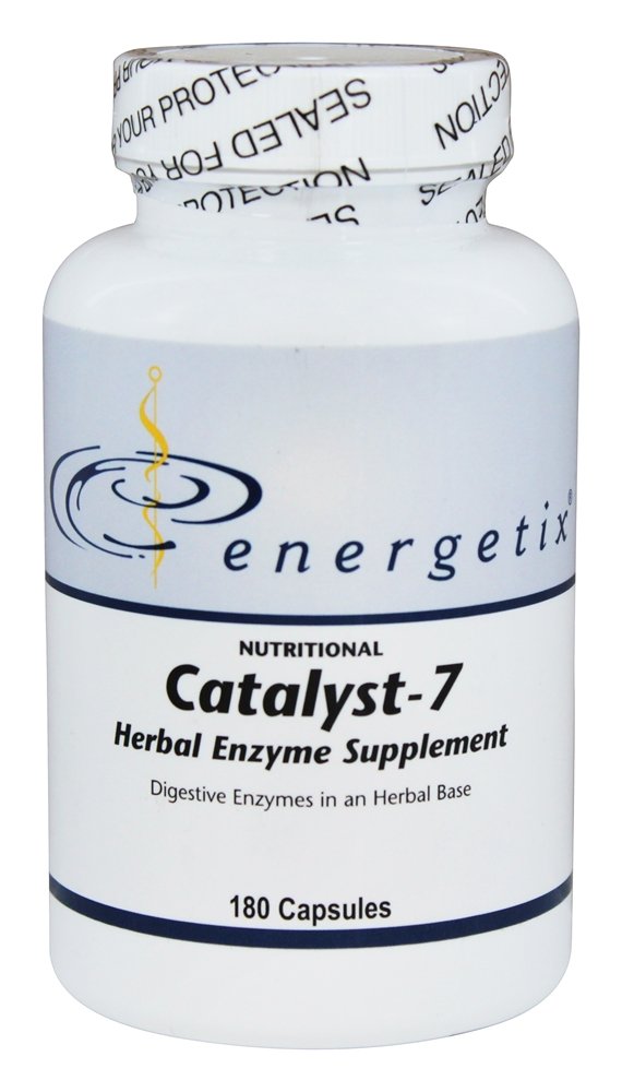 Energetix Catalyst-7 capsules close-up highlighting easy-to-swallow daily supplement.