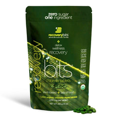 EnergyBITS RECOVERYbits tablets close-up showing plant-based recovery support