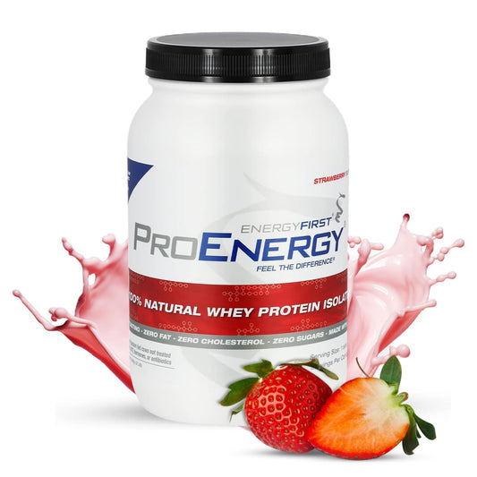 EnergyFirst grass-fed strawberry whey scoop showing ready-to-mix powder for quick post-workout refuel