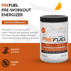 EnergyFirst Prefuel ingredients panel featuring green tea and green coffee for clean energy.
