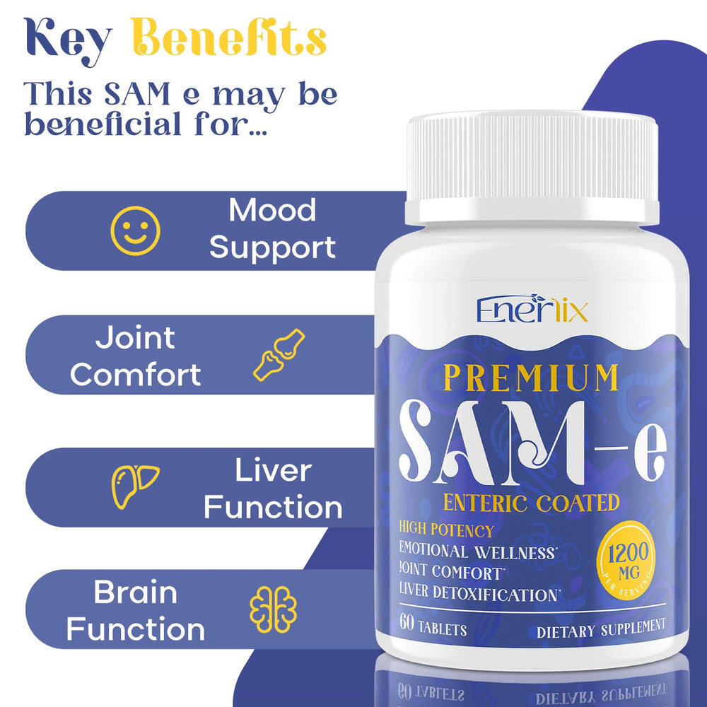 Enerlix SAM-e with milk thistle and rhodiola displayed for wellness