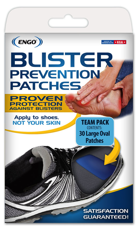 ENGO Large Oval patches applied inside a shoe to prevent rubbing.