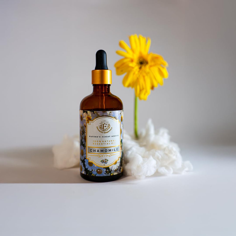 Enhanced Essentials Chamomile oil dropper enabling precise, easy application.