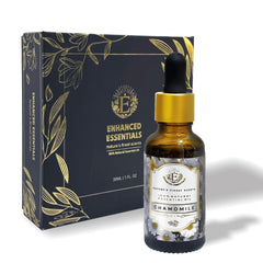 Enhanced Essentials Roman Chamomile Oil bottle for calming aromatherapy and gentle skin care.