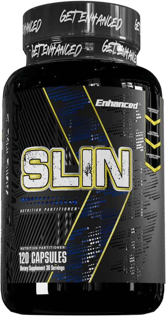 Enhanced SLIN capsules bottle with clear label for post-meal energy support.