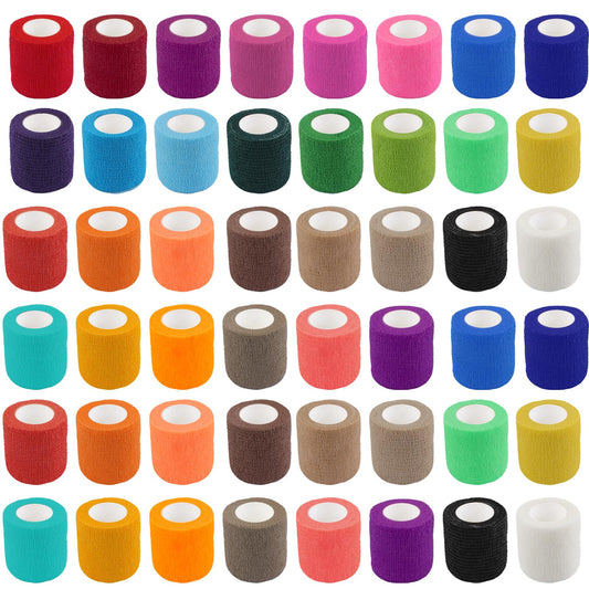 Enjamyo colorful self-adherent bandage wrap in 2in x 5yd rolls for quick athletic wraps.