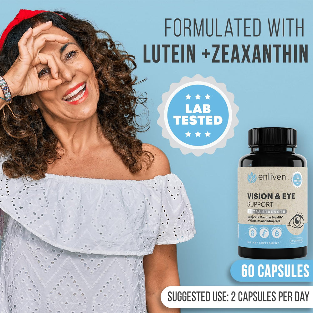 Enliven bottle label Made in USA communicates quality and trusted sourcing for eye health.