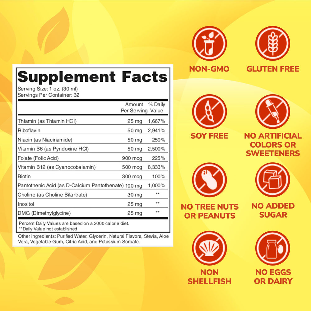 ENP Super B Complex Liquid pour demonstrates easy dosing for steady energy.