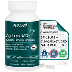 ENSANTE Advanced NAD+ bottle front shows 500mg potency for daily energy support.