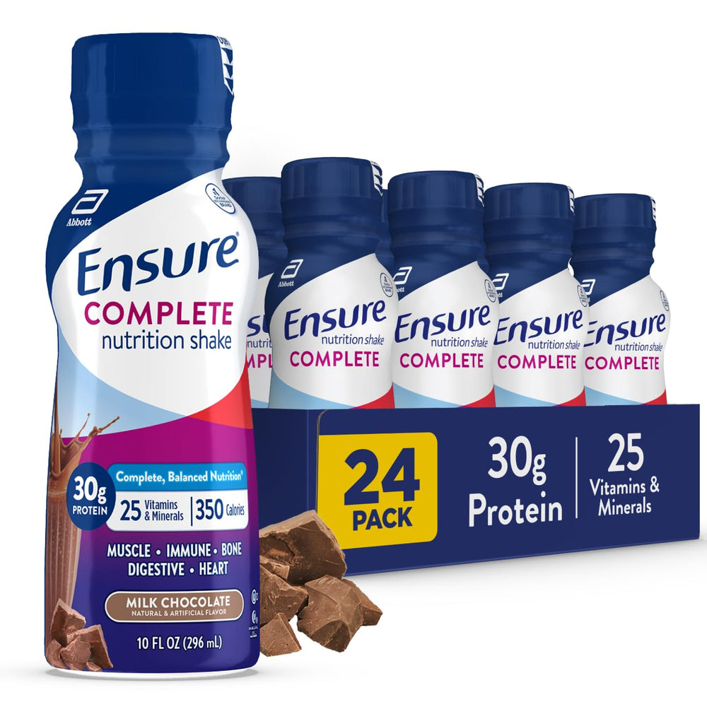 Ensure Complete milk chocolate bottle: ready-to-drink nutrition for busy mornings.
