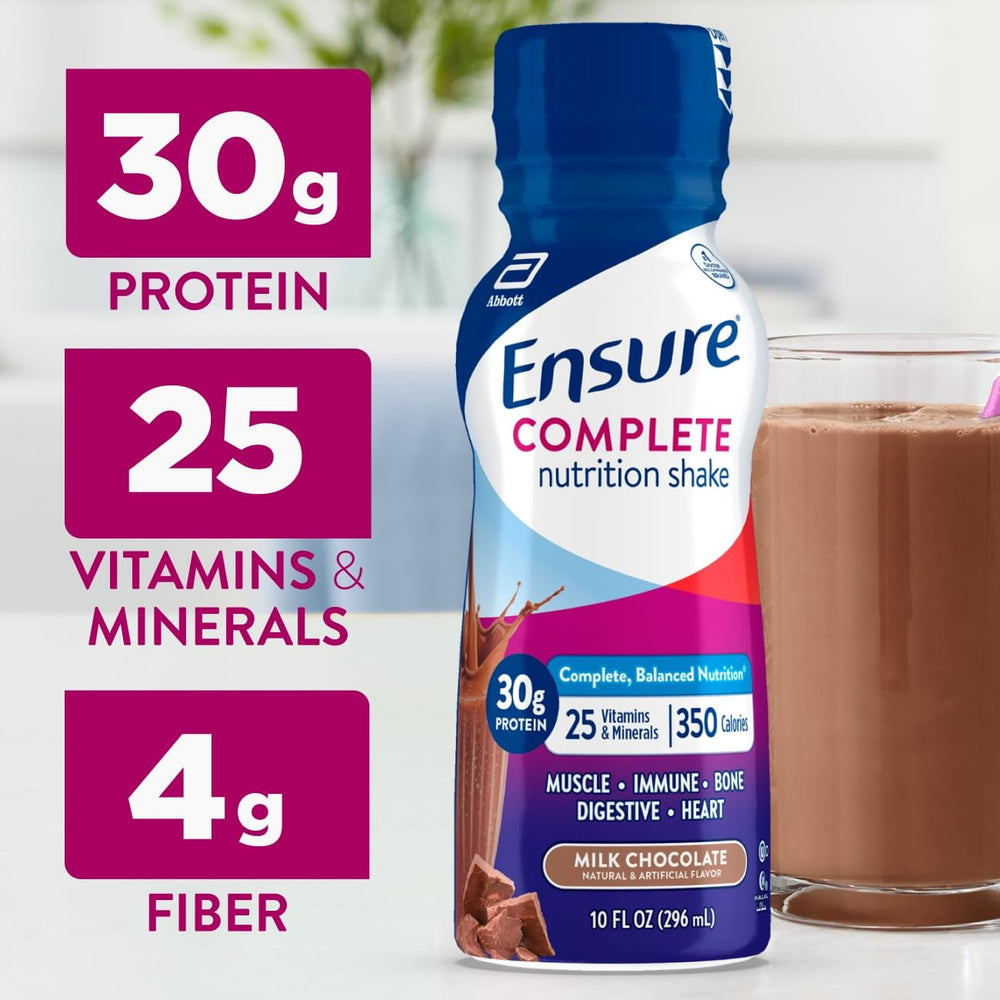Ensure Complete strawberry bottle tasty nutrition with balanced vitamins and minerals.