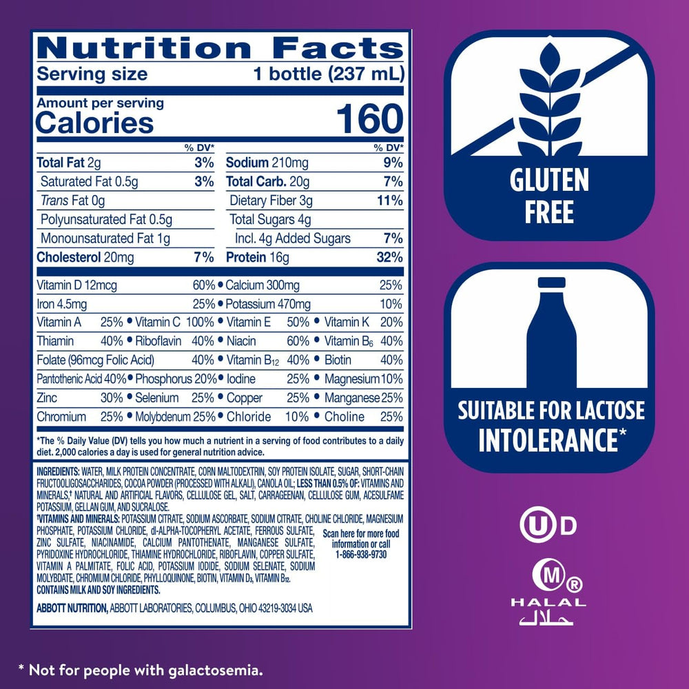 Nutrition label close-up highlighting 16g protein and 160 calories