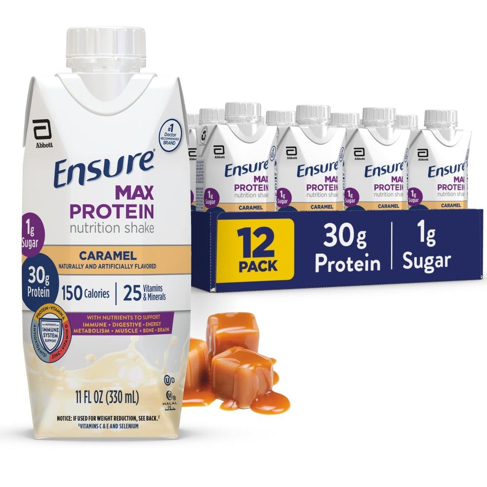 Ensure Max Protein Shake caramel bottle, high-protein ready-to-drink for on-the-go nutrition