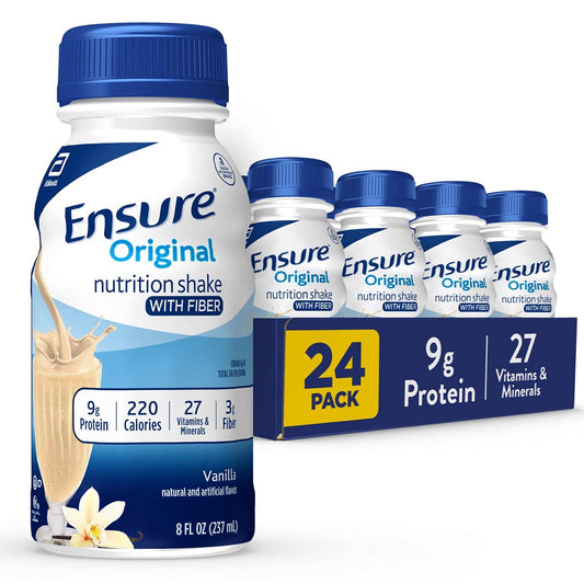 Ensure Original Vanilla Nutrition Shake bottle demonstrates convenient ready-to-drink nutrition for busy days.