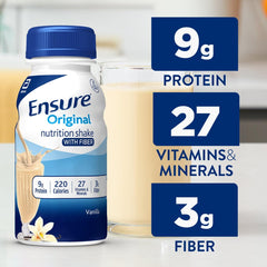 Ensure Original Vanilla Nutrition Shake glass highlights easy, on-the-go nutrition between workouts.