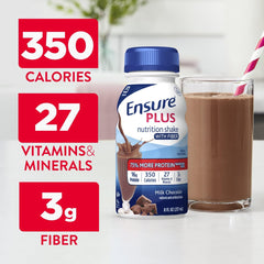 Ensure Plus Milk Chocolate Shake being poured into a glass for quick nutrition