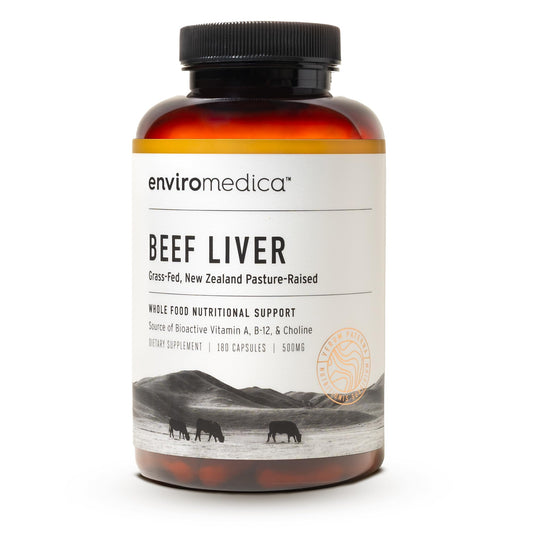 Enviromedica grass-fed beef liver capsules bottle pour supports daily energy