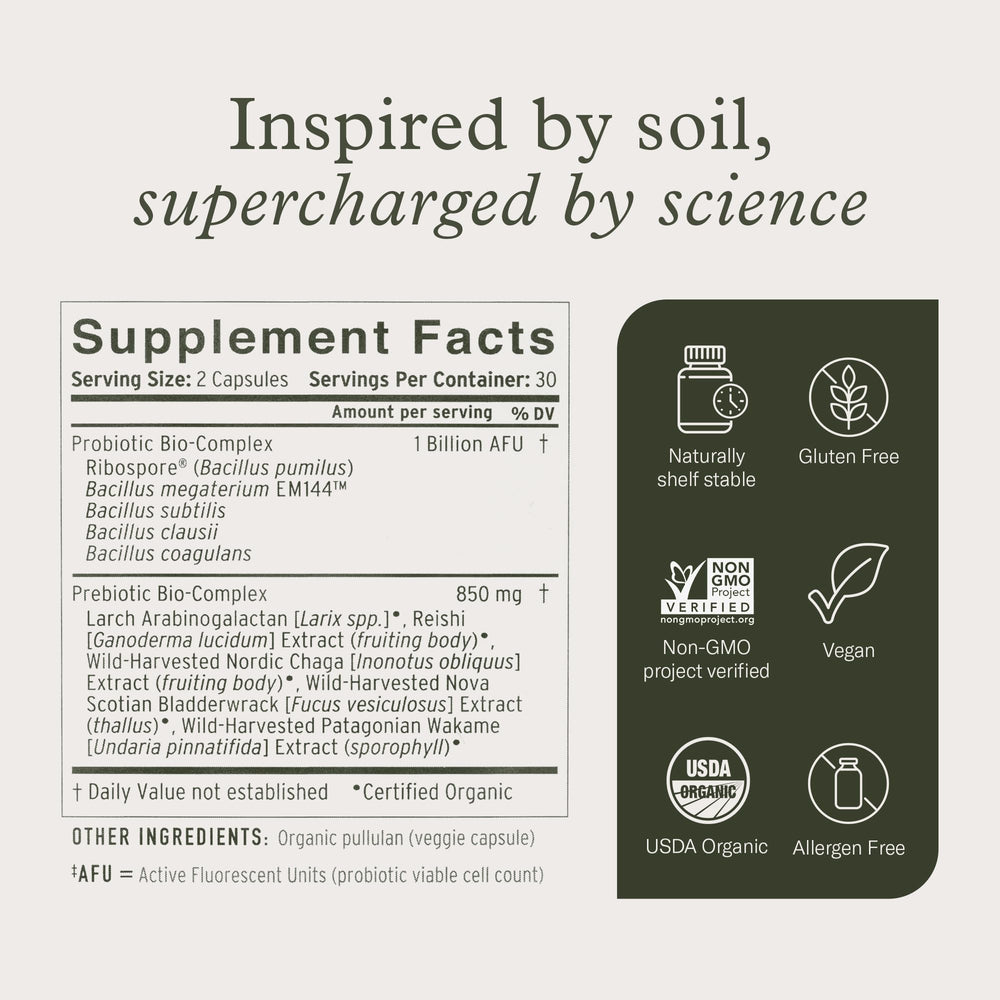 Enviromedica Terraflora Daily Care packaging shows allergen-friendly, organic synbiotic option.
