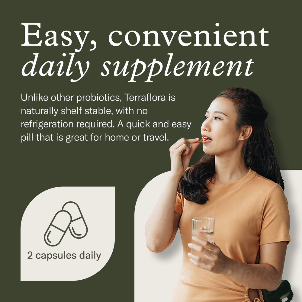 Compact Terraflora Deep Zen bottle resting on a kitchen counter for daily use.