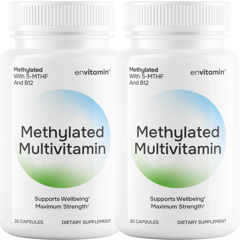Envitamin methylated multivitamin bottle, clear packaging supports daily wellness