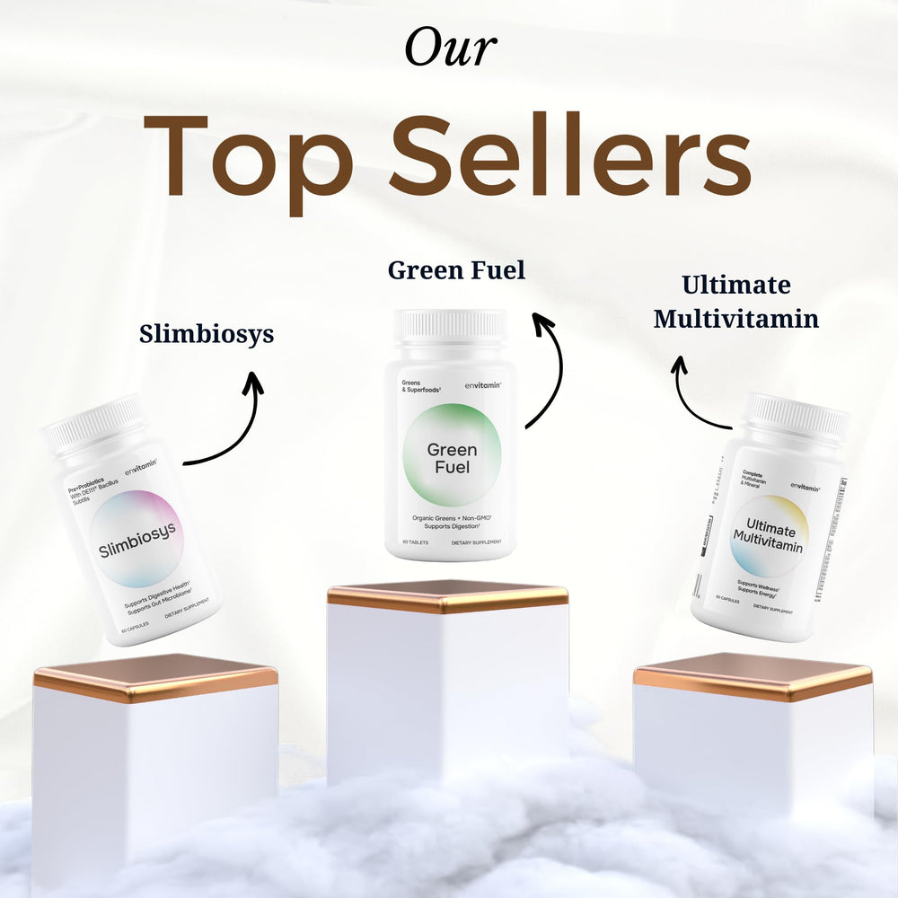 Envitamin Slimbiosys non-GMO badge communicates clean ingredient sourcing.