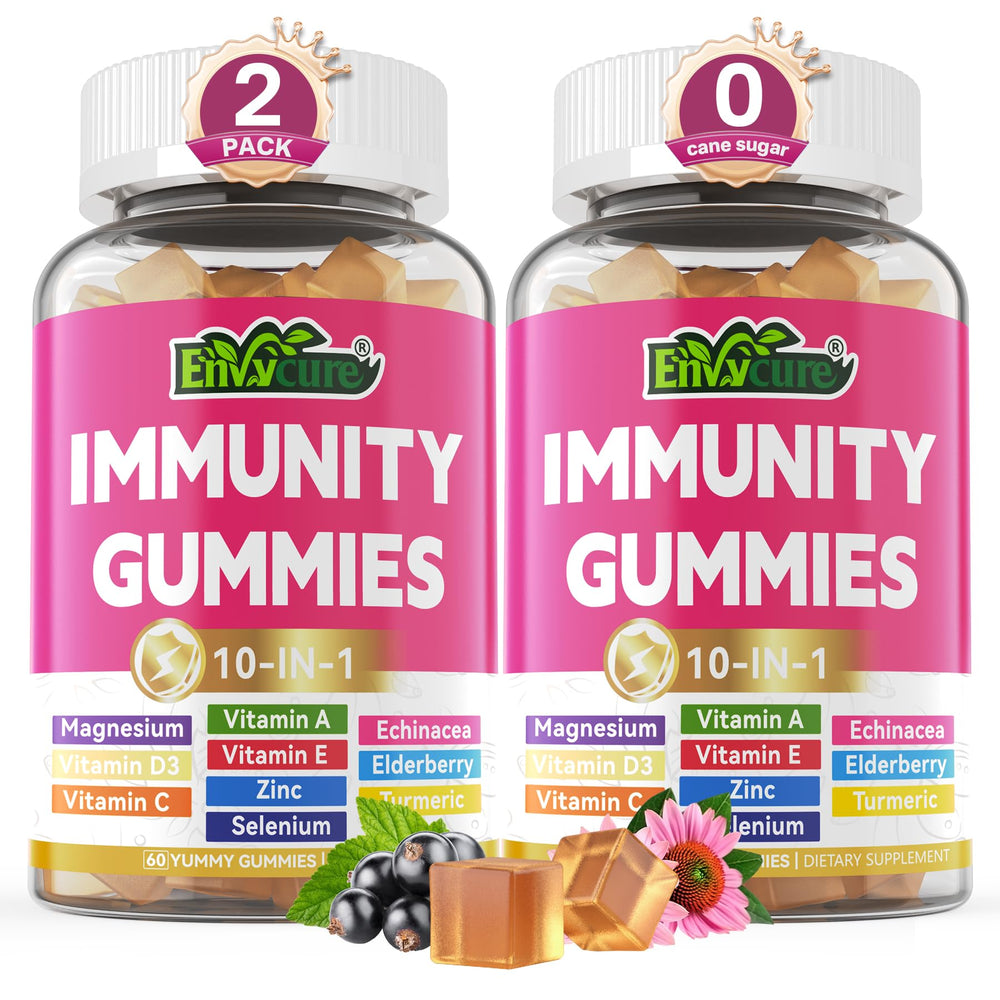 EnvyCure 10-in-1 gummies bottle front for daily immune support.