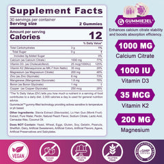 EnvyCure calcium citrate 1000mg gummies with D3 and K2 support bone health.
