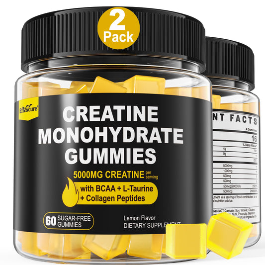 EnvyCure Creatine Monohydrate Gummies lemon bottle display for daily fitness support