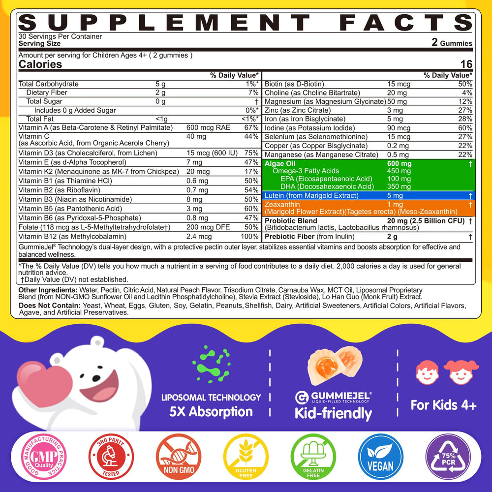 EnvyCure Kids Multivitamin Gummies – Brain focus with liposomal delivery.