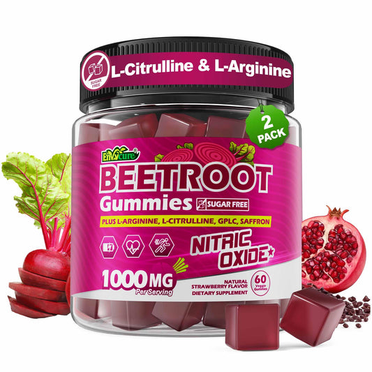 EnvyCure Beet Root Gummies bottle highlights a nutrient-dense formula for circulation support.