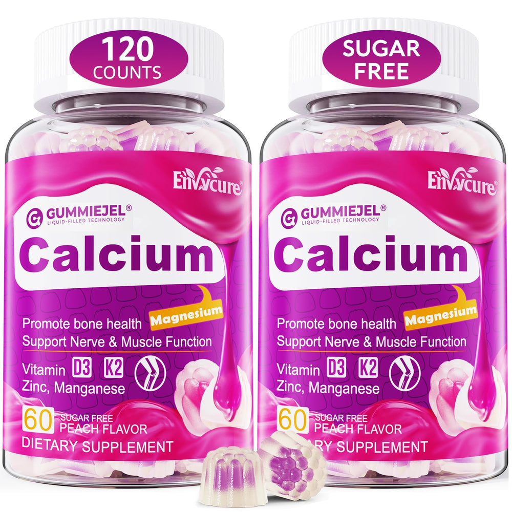 EnvyCure sugar-free calcium citrate gummies with center liquid-filled texture for high absorption.