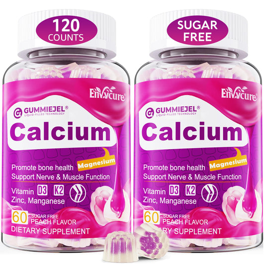 EnvyCure sugar-free calcium citrate gummies with center liquid-filled texture for high absorption.